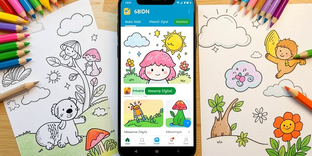 Antarmuka 68IDN menunjukkan berbagai gambar mewarnai yang menarik.