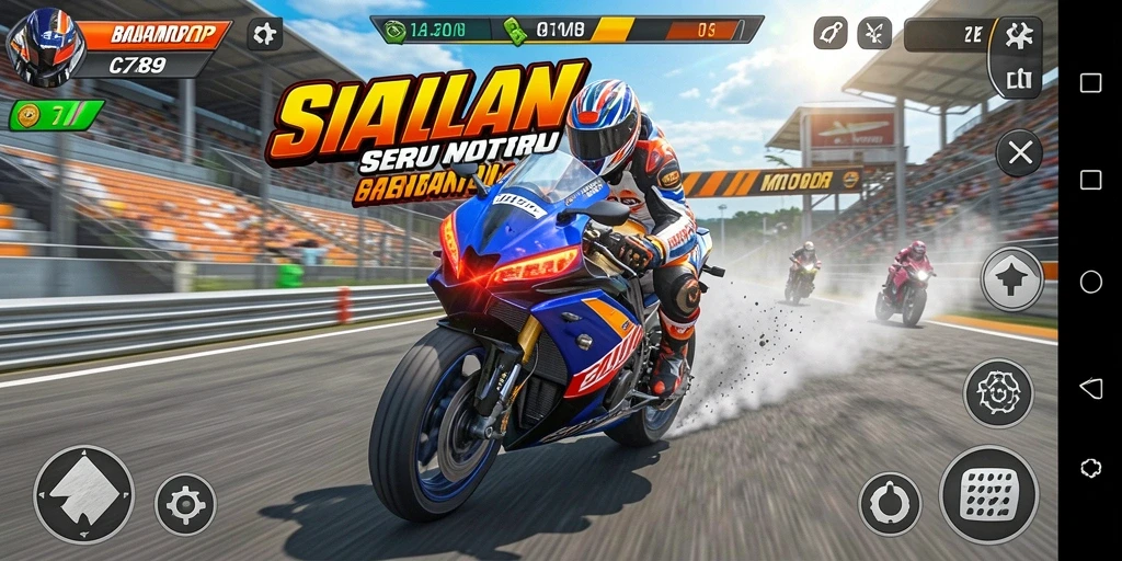 Tangkapan layar C789 menampilkan balapan motor dengan grafik yang menakjubkan.