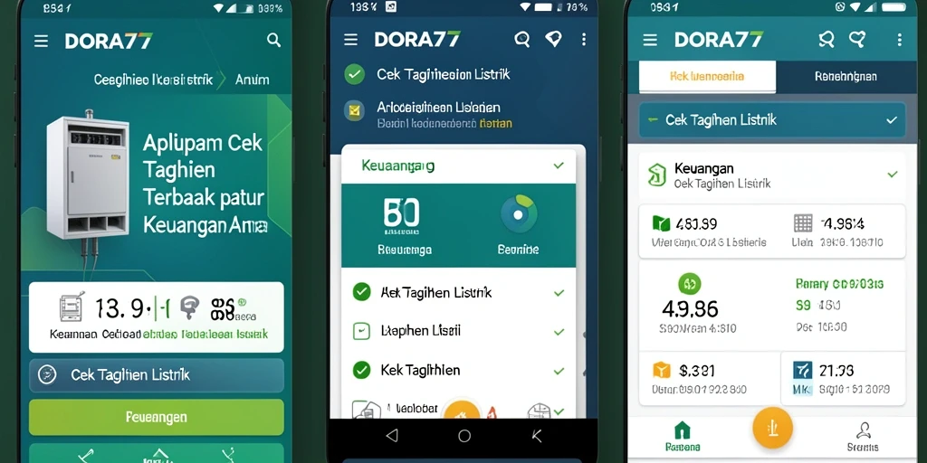 Screenshot antarmuka DORA77 menampilkan proses cek tagihan listrik yang cepat.