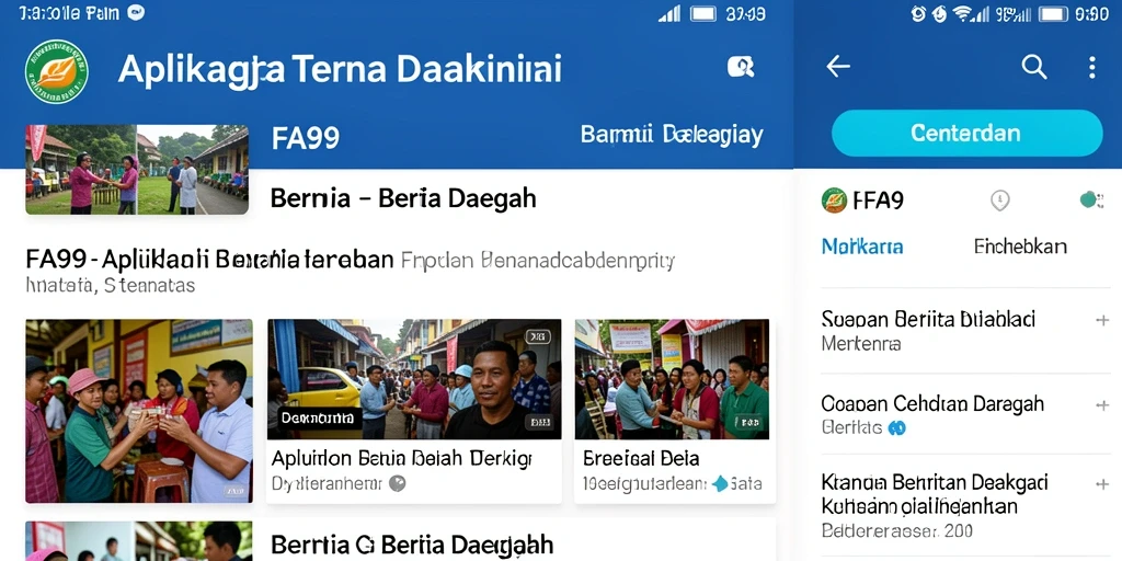 Antarmuka FA99 menampilkan berita daerah secara jelas dan menarik.