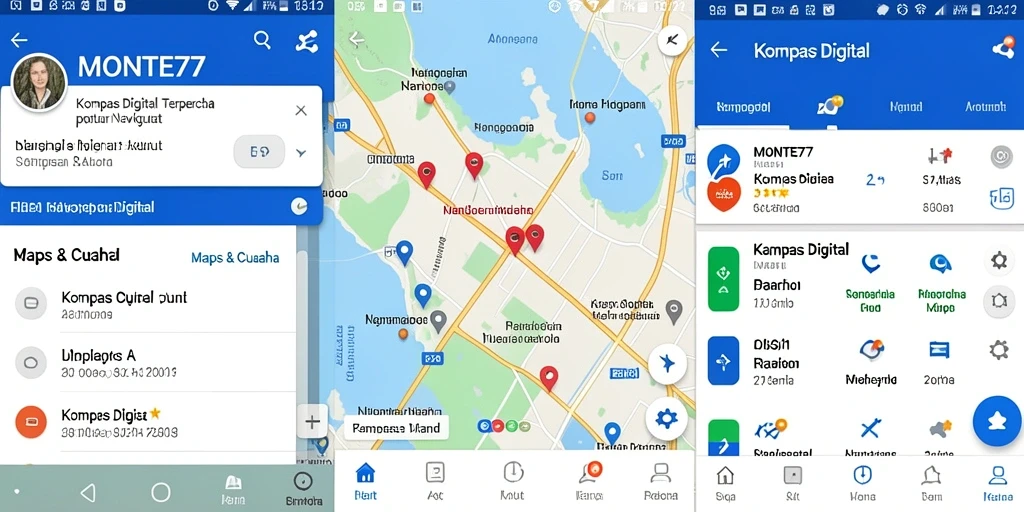 Antarmuka pengguna aplikasi MONTE77 yang menampilkan fitur kompas digital.