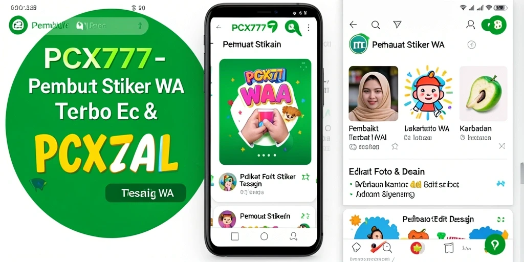 Screenshot PCX777 menampilkan antarmuka pembuat stiker yang ramah pengguna.